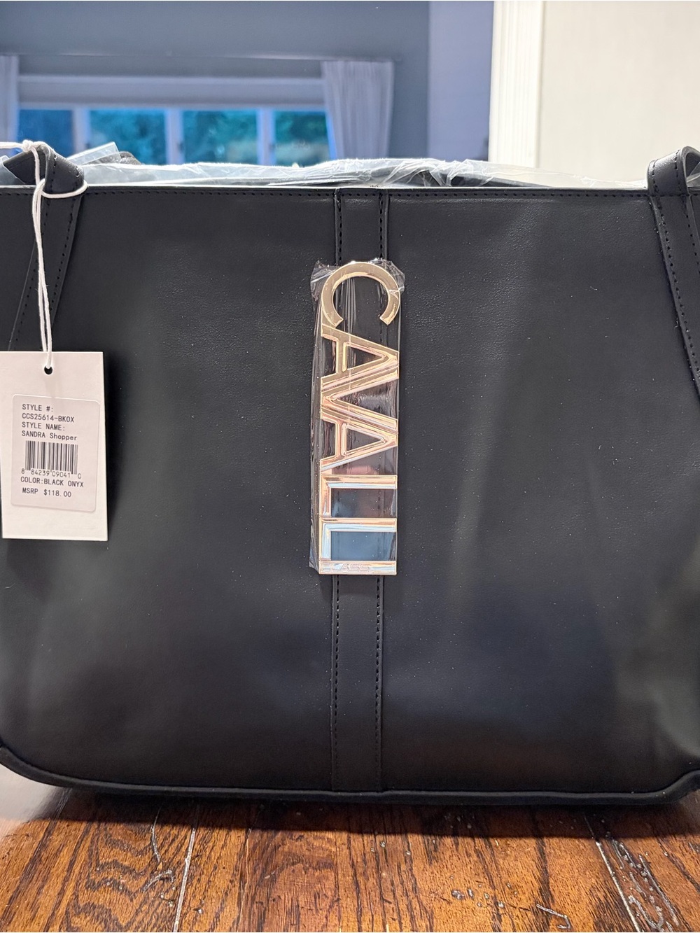 CAVALE Black Tote with Gold Logo Charm